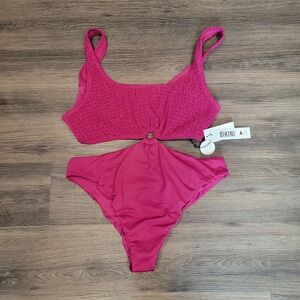 The Bikini Lab Smocked Ring‎ Bikini Set Skimpy Coverage Fuchsia